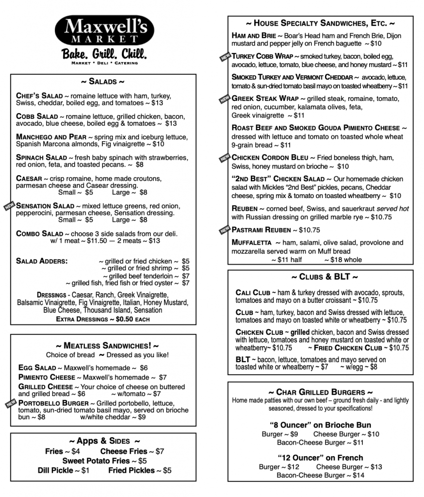 Deli Menu Maxwell's Market