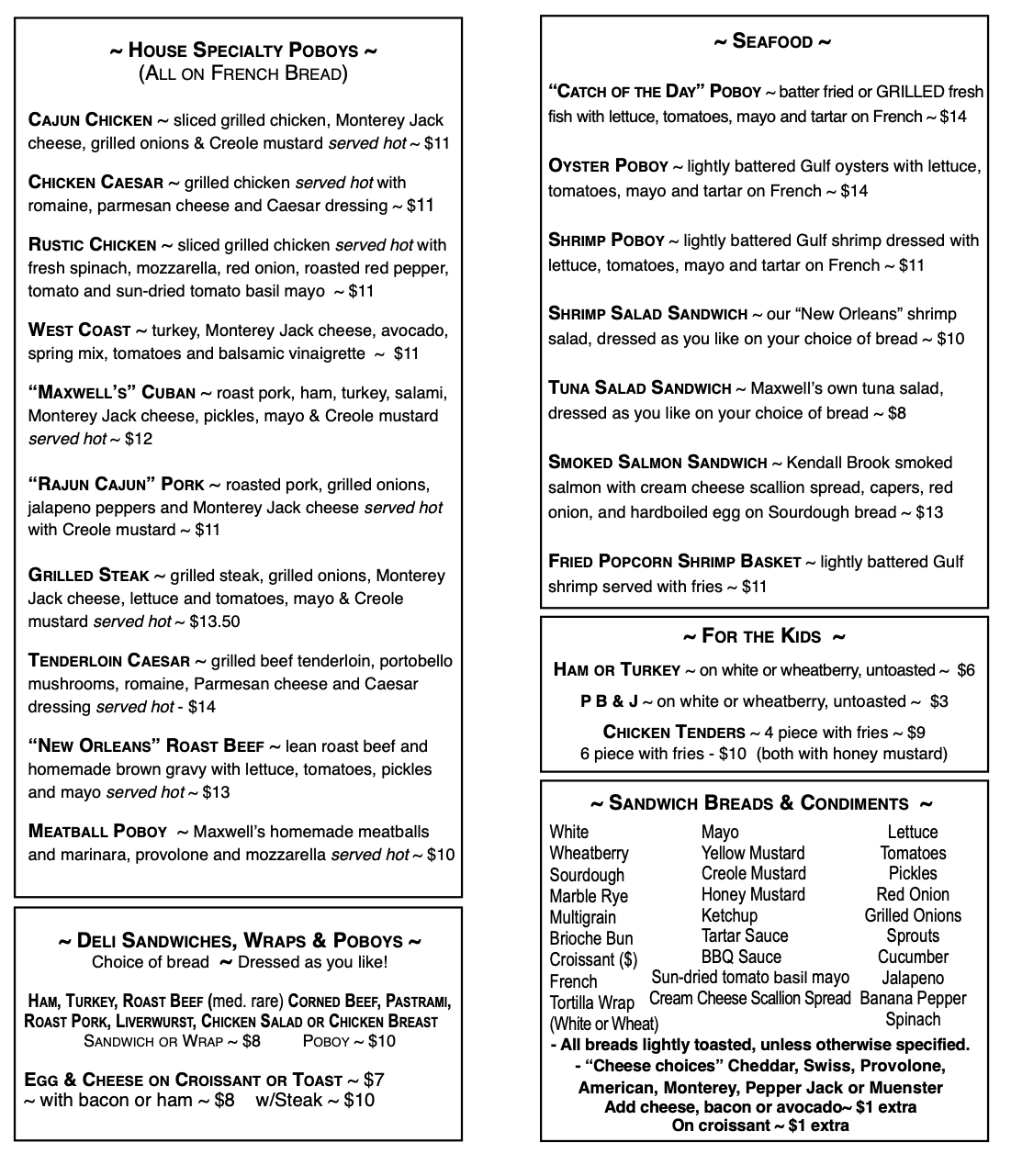 Deli Menu Maxwell's Market