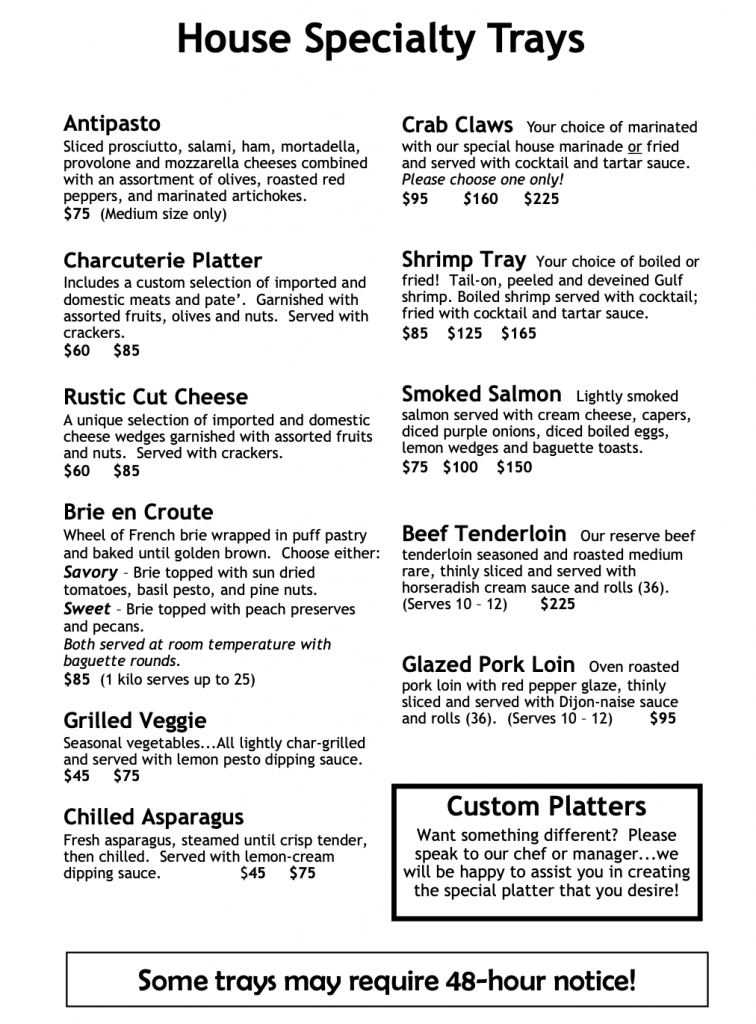 Party Tray And Catering Menus Maxwell's Market