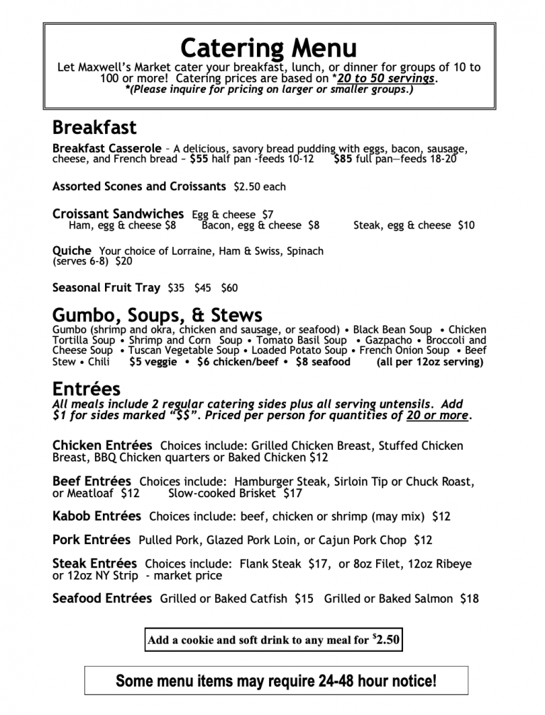 Party Tray And Catering Menus Maxwell's Market